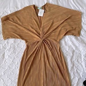 Boutique Crinkle Twist Dress - midi, large, gold/yellow